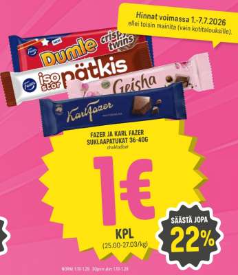 Fazer ja Karl Fazer suklaapatukat 36-40g