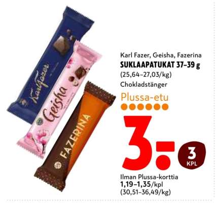 Karl Fazer, Geisha, Fazerina SUKLAAPATUKAT 37–39 g