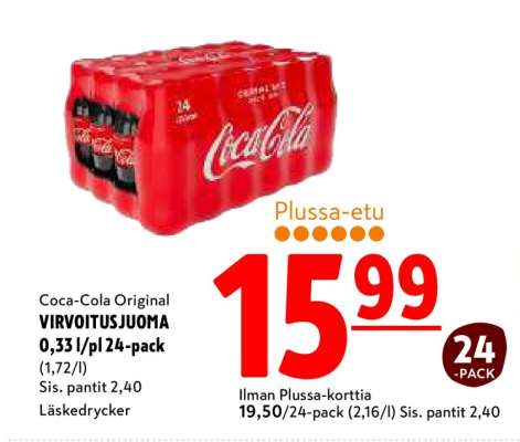 Coca-Cola ORIGINAL VIRVOITUSJUOMA 0,33 l/pl 24-pack