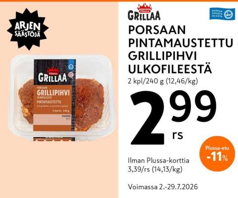 Porsaan pintamaustettu grillipihvi ulkofileestä
