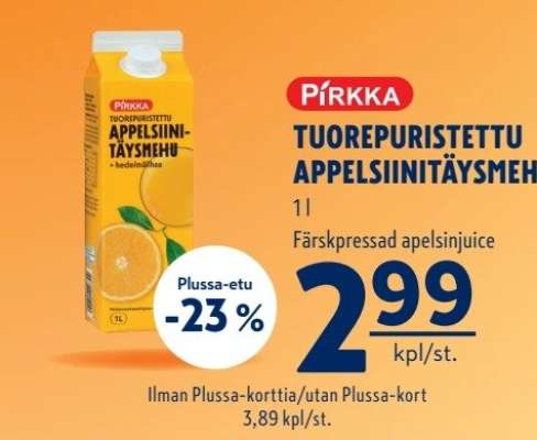 Pirkka Tuorepuristettu Appelsiinitäysmehu