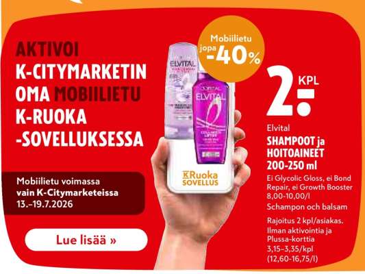 Elvital SHAMPOOT ja HOITOAINEET 200–250 ml
