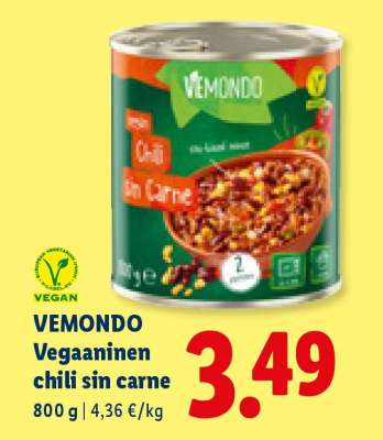 VEMMONDO Vegaaninen Chili sin Carne