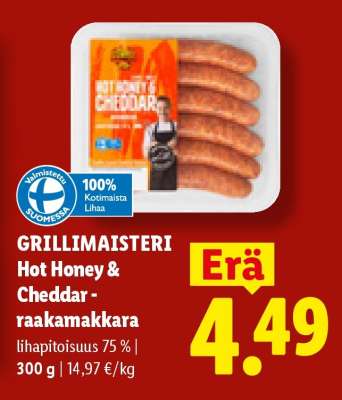 GRILLIMAISTERI Hot Honey & Cheddar -raakamakkara