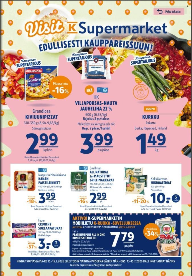 K-Supermarket tarjoukset - 13.07.2026 - 15.07.2026. Sivu 1