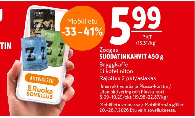 Zoegas SUODATINKAHVIT 450 g