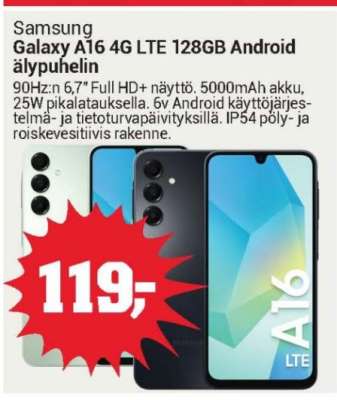 Samsung Galaxy A16 4G LTE 128GB Android älypuhelin