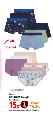mywear Lasten ALUSHOUSUT 3 kpl/pkt