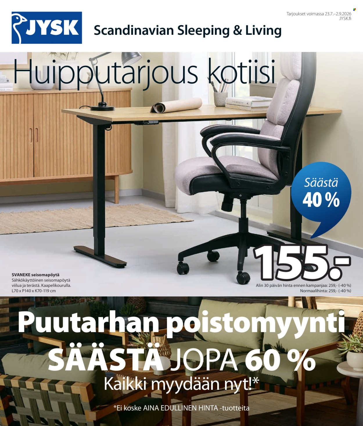 JYSK tarjoukset - 23.07.2026 - 02.09.2026. Sivu 1