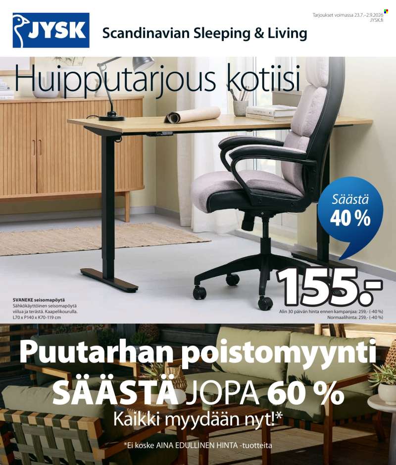 JYSK tarjoukset  - 23.07.2026 - 02.09.2026.