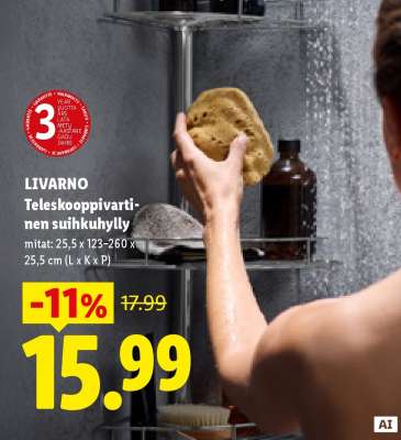 LIVARNO Teleskooppivartinen suihkuhylly