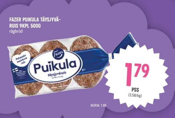 FAZER PUIKULA TÄYSJYVÄ-RUIS 9KPL 500G