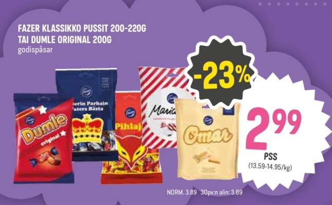 FAZER KLASSIKKO PUSSIT 200-220G TAI DUMLE ORIGINAL 200G