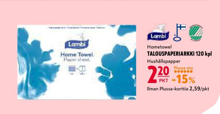 Lambi Hometowel TALOUSPAPERIARKKI 120 kpl