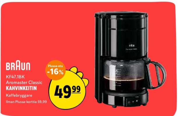 Braun KF47.1BK Aromaster Classic KAHVINKEITIN