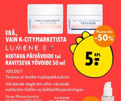 LUMENE HOITAVA PÄIVÄVOIDE tai RAVITSEVA YÖVOIDE 50 ml
