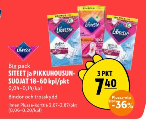 Libresse Big pack SITEET ja PIKKUHOUSUNSUOJAT 18–60 kpl/pkt