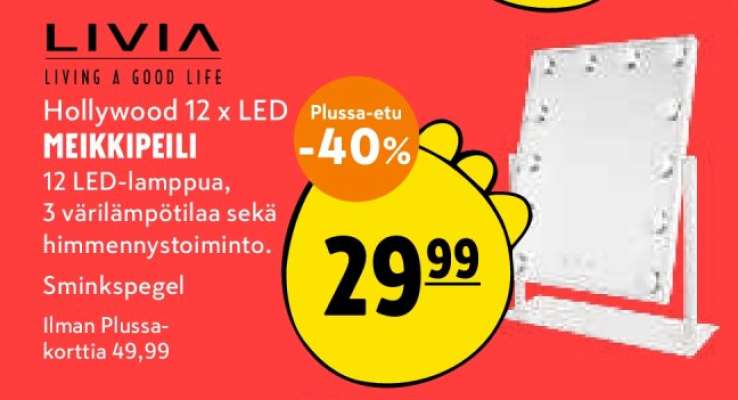 LIVIA Hollywood 12 x LED MEIKKIPEILI
