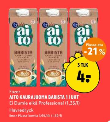Fazer AITO KAURAJUOMA BARISTA 1 l UHT