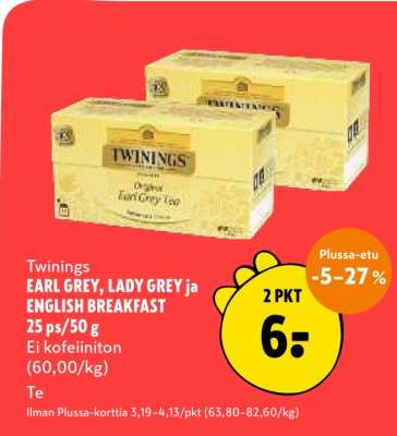 Twinings EARL GREY, LADY GREY ja ENGLISH BREAKFAST