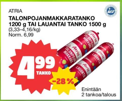 ATRIA TALONPOJANMAKKARATANKO 1200 g TAI LAUANTAI TANKO 1500 g