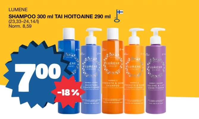 LUMENE SHAMPOO 300 ml TAI HOITOAINE 290 ml