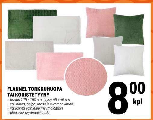FLANNEL TORKKUHUOPA TAI KORISTETYYNY