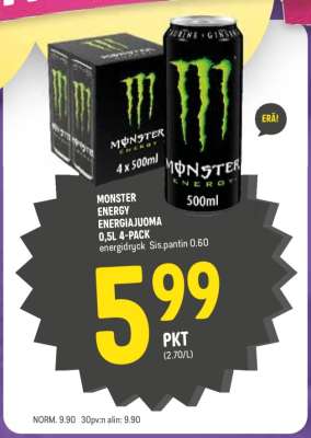 MONSTER ENERGY ENERGIAJUOMA 0,5L 4-PACK