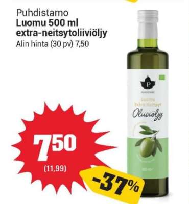 Puhdistamo Luomu 500 ml extra-neitsytoliiviöljy
