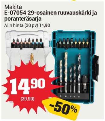 Makita E-07054 29-osainen ruuvauskärki ja poranteräsarja