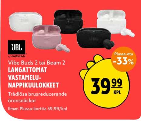 JBL Vibe Buds 2 tai Beam 2 LANGATTOMAT VASTAMELU-NAPPIKUULOKKEET