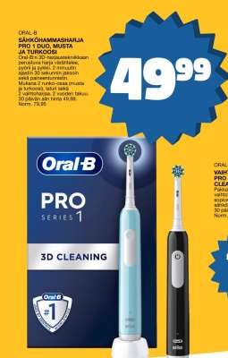 ORAL-B SÄHKÖHAMMASHARJA PRO 1 DUO, MUSTA JA TURKOOSI