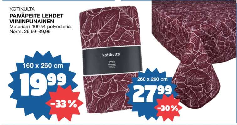 KOTIKULTA PÄIVÄPEITE LEHDET VIININPUNAINEN