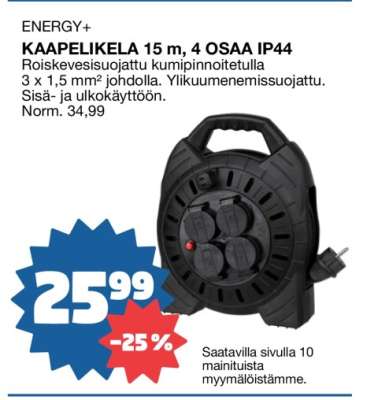 ENERGY+ KAAPELIKELA 15 m 4 OSAA IP44