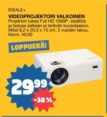 IDEALE+ VIDEOPROJEKTORI VALKOINEN