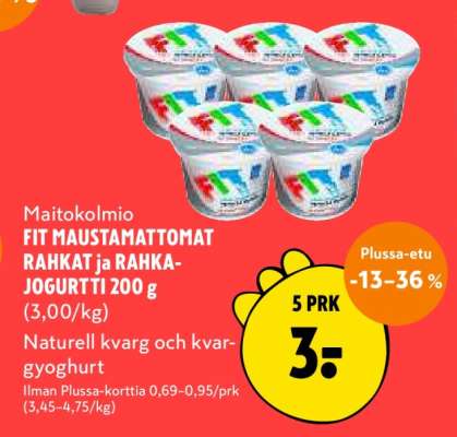 Maitokolmio FIT MAUSTAMATTOMAT RAHKAT ja RAHKA-JOGURTTI 200 g