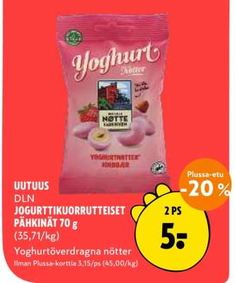 DLN JOGURTTIKUORRUTTEISET PÄHKINÄT 70 g