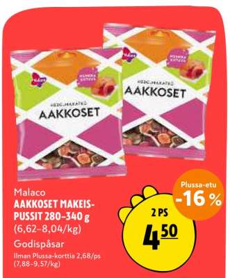 Malaco AAKKOSET MAKEIS-PUSSIT 280–340 g