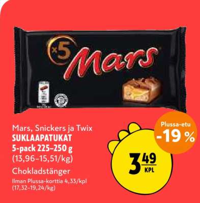 Mars, Snickers ja Twix SUKLAAPATUKAT 5-pack 225–250 g