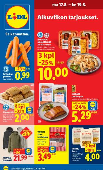 Lidl tarjoukset  - 17.08.2026 - 19.08.2026.