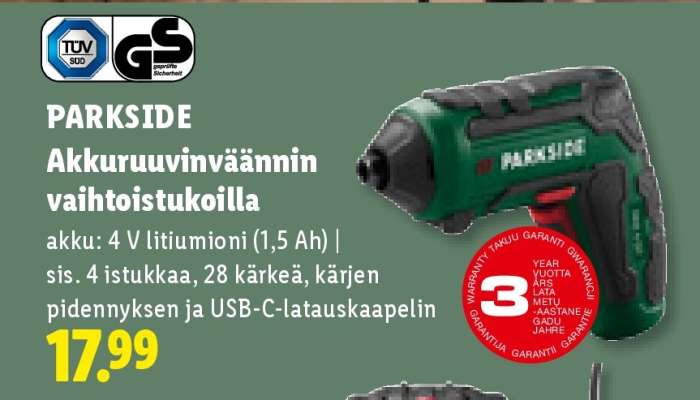 PARKSIDE Akkuruuvinväännin vaihtostukoilla