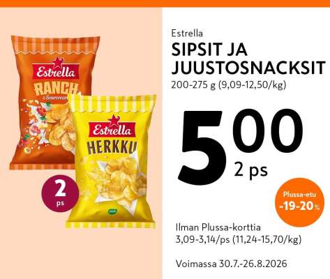 Estrella SIPSIT ja JUUSTOSNACKSIT