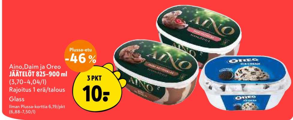Aino, Daim ja Oreo JÄÄTELÖT 825-900 ml