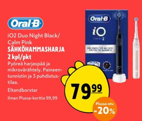 Oral-B iO2 Duo Night Black/Calm Pink SÄHKÖHAMMASHARJA 2 kpl/pkt