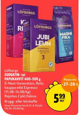 Löfbergs SUODATIN- tai PAPUKAHVIT 400-500 g