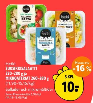 Hetki SUOSIKKISALAATIT 220–280 g ja MIKROATERIAT 260–280 g