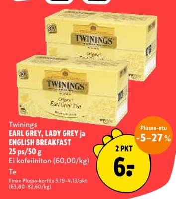 Twinings EARL GREY, LADY GREY ja ENGLISH BREAKFAST