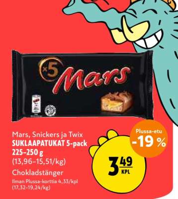 Mars, Snickers ja Twix SUKLAAPATUKAT 5-pack