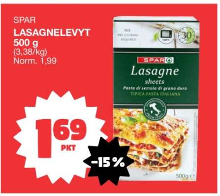 SPAR LASAGNELEVYT