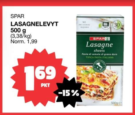 SPAR LASAGNELEVYT